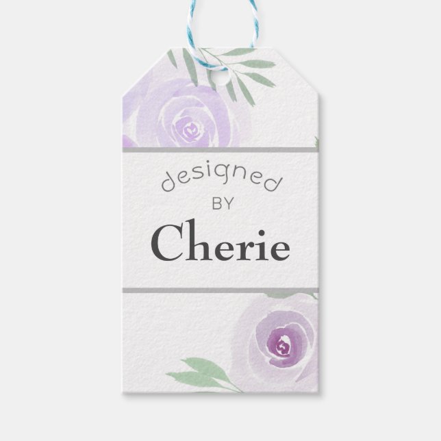 Étiquettes-cadeau Roses d'aquarelle violet conçus par (Devant)