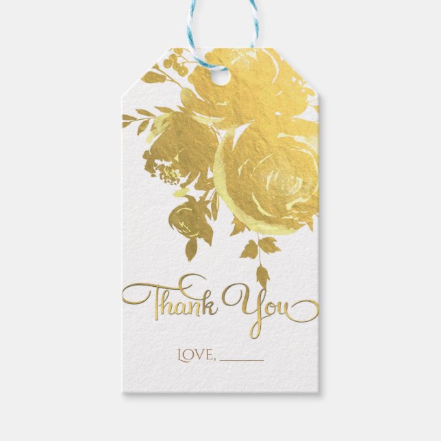 Étiquettes-cadeau Roses d'or Faux Foil Elégant Mariage floral modern (Devant)