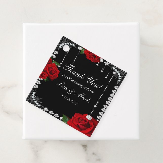 Étiquettes Cadeau Roses Et Diamants Rouges Romantiques (En situation)