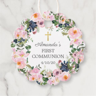 Étiquettes Cadeau Roses et pivoines roses rousses Première communion