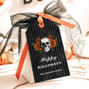 Étiquettes-cadeau Roses gothiques & Crâne Joy Halloween