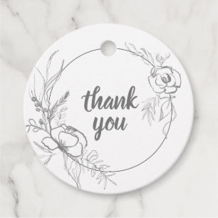 Étiquettes Cadeau Roses noires et blanches mariage floral dessiné à
