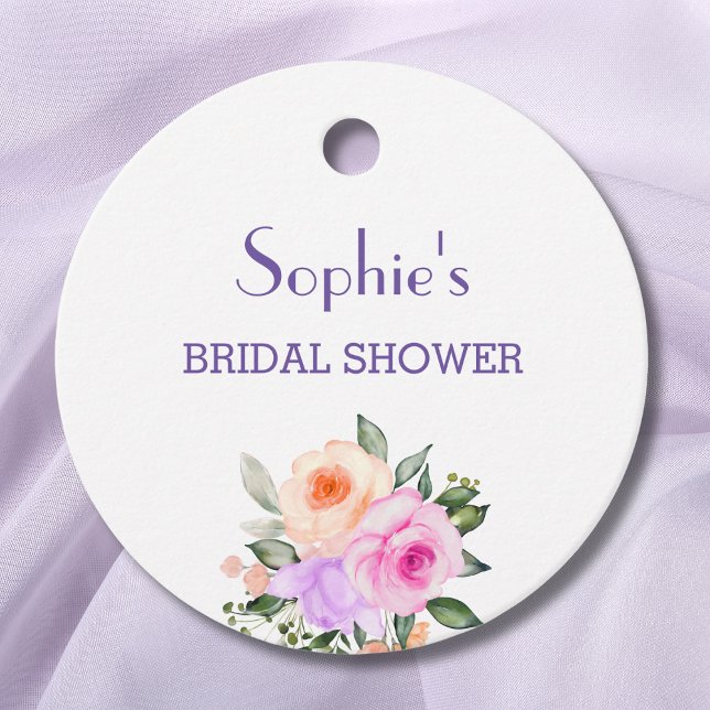 Étiquettes Cadeau Roses rose Lilac Fête des mariées florale brillant (Créateur téléchargé)