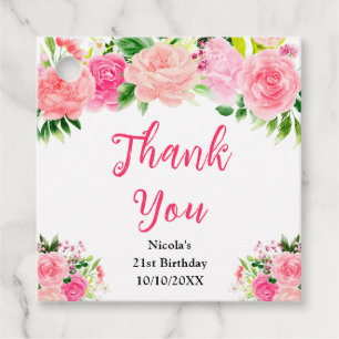 Étiquettes Cadeau Roses roses avec feuillage Anniversaire