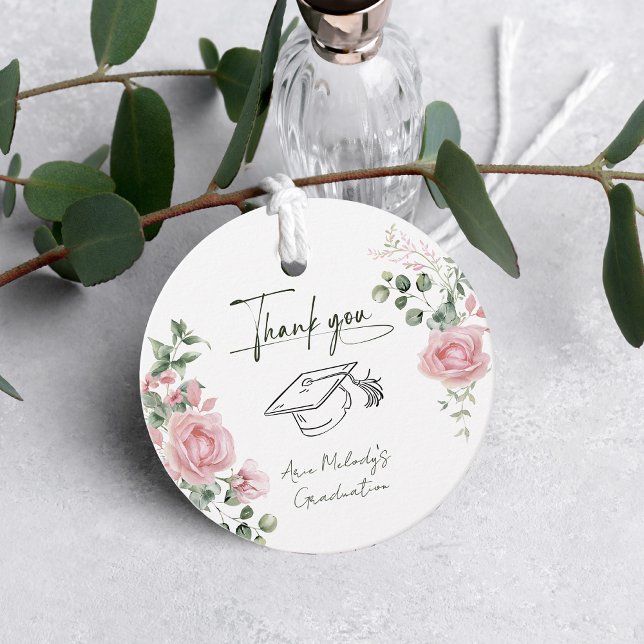 Étiquettes Cadeau Roses Roses Roses Script Remerciement Diplôme (Créateur téléchargé)