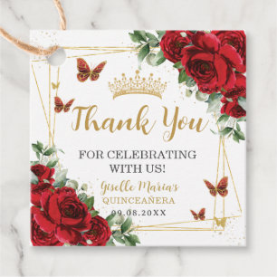 Étiquettes Cadeau Roses Rouges Papillons Floraux Quinceanera Sweet 1