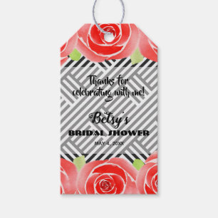 Étiquettes-cadeau Roses rouges sur les bandes Derby Fête des mariées
