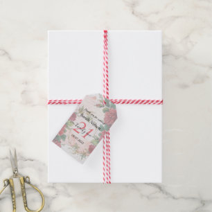 Étiquettes-cadeau Roses rouges Vintage 21 Anniversaire