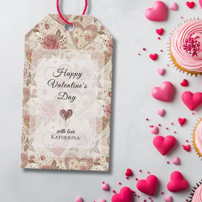 Étiquettes-cadeau Roses Rustiques Vintage Joyeuse Saint-Valentin (Créateur téléchargé)