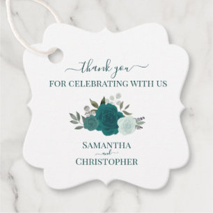 Étiquettes Cadeau Roses turquoises et turquoise Merci de mariage élé