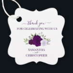 Étiquettes Cadeau Roses violets rustiques Élégant Merci de mariage<br><div class="desc">Ces belles étiquettes de faveur sont parfaites pour remercier les invités spéciaux ou les membres de votre mariage. Elles présentent un beau design boho chic rustique avec vos noms et la date mariage avec un joli ensemble de roses aquarelles peints à la main et feuillage dans les tons violet et...</div>