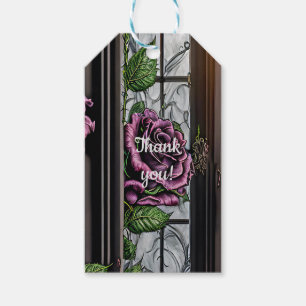 Étiquettes-cadeau Roses violettes par la fenêtre - style gothique