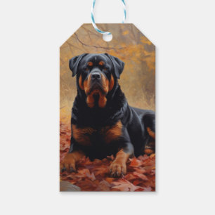 Étiquettes-cadeau Rottweiler dans les feuilles d'automne automne aut