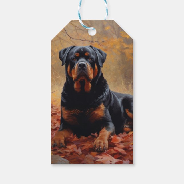 Étiquettes-cadeau Rottweiler dans les feuilles d'automne automne aut (Devant)