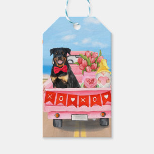 Étiquettes-cadeau Rottweiler Saint-Valentin Camion Cœurs