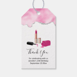 Étiquettes-cadeau Rouge à lèvre rose et ongle Merci polonais