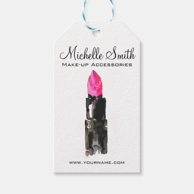 Étiquettes-cadeau Rouge à lèvres rose et noir chic maquillage (Devant)
