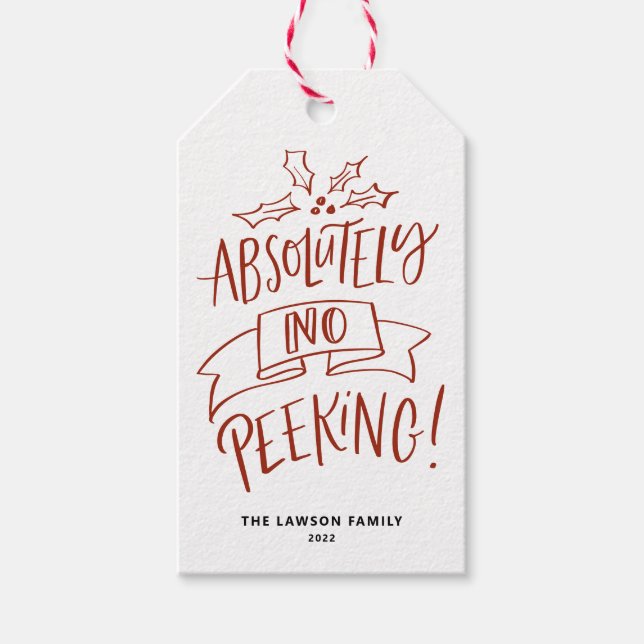 Étiquettes-cadeau Rouge Absolument Pas De Peeking Lettres Noël (Devant)