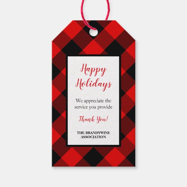 Étiquettes-cadeau Rouge Black Plaid Merci de vacances tag cadeau (Devant)