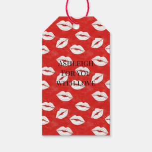 Étiquettes-cadeau Rouge Blanc Baiser Lèvres Flirt Amour Saint Valent