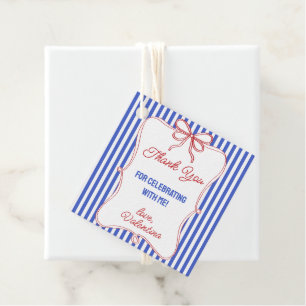 Étiquettes Cadeau Rouge Blanc Bleu Classiques Rayures avec Ruban