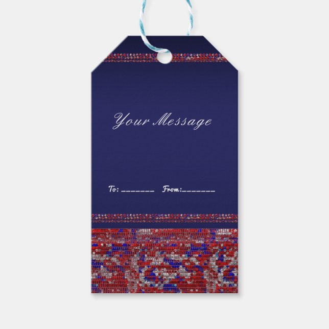 Étiquettes-cadeau Rouge Blanc & Bleu Séquins 4 juillet Fête (Devant)