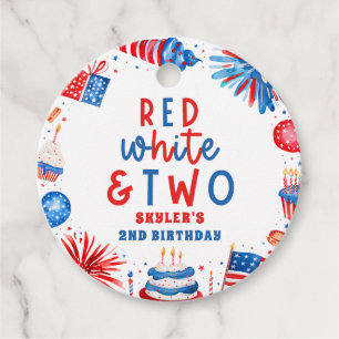 Étiquettes Cadeau Rouge, Blanc & Deux Fête du 4 juillet pour un 2ème