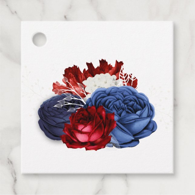 Étiquettes Cadeau Rouge blanc et bleu Floral 4 juillet Mariage (Devant)