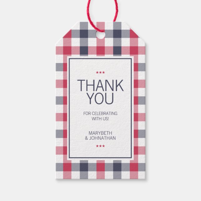 Étiquettes-cadeau Rouge, Blanc Et Bleu Prépa' Mariage Merci (Devant)