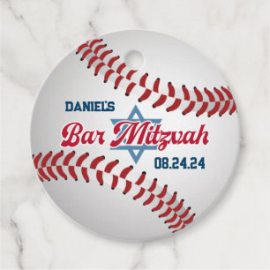 Étiquettes Cadeau Rouge, Blanc, Navy Baseball Bar Mitzvah