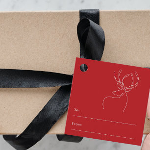 Étiquettes Cadeau Rouge blanc rennes abstraits Noël moderne