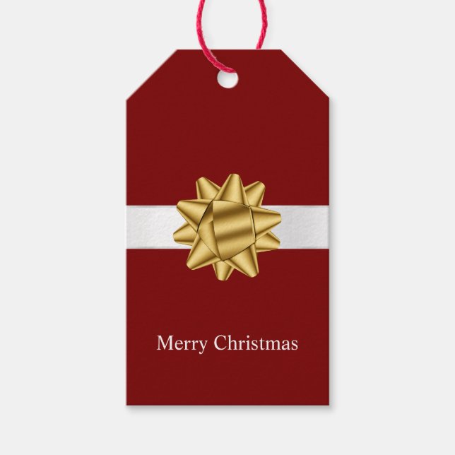 Étiquettes-cadeau Rouge Blanc Ruban Or Bow Noël (Devant)