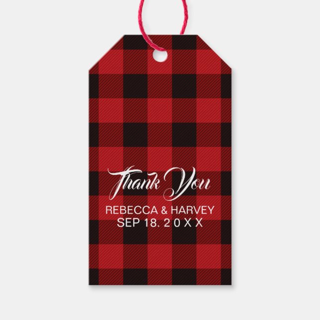 Étiquettes-cadeau rouge buffle plaid rustique mariage d'hiver faveur (Devant)