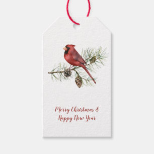 Étiquettes-cadeau Rouge Cardinal Pine Branch Pine Cones Noël