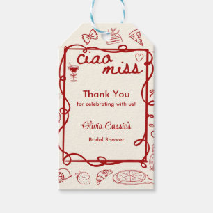 Étiquettes-cadeau Rouge Ciao Miss remerciement pour une baby shower