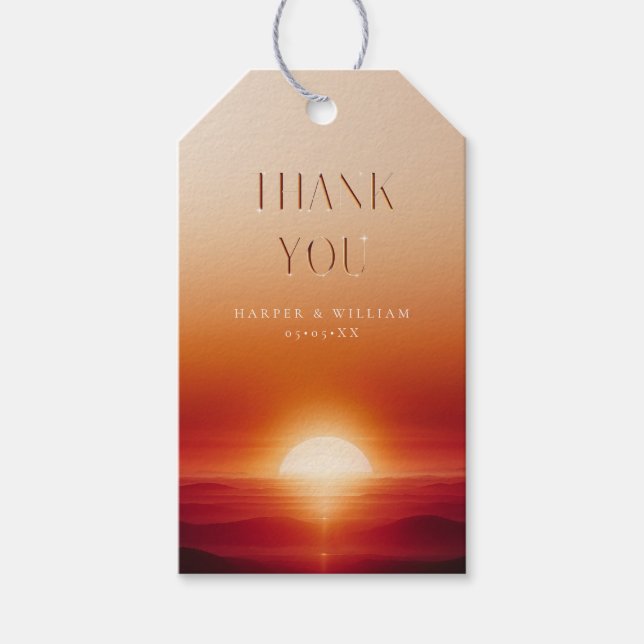 Étiquettes-cadeau rouge coucher de soleil terracotta merci (Devant)