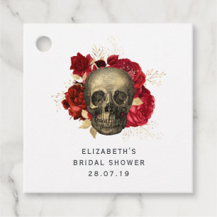 Étiquettes Cadeau Rouge cramoisi et or Gothique Crâne et Roses