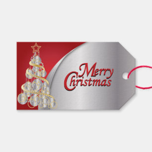 Étiquettes-cadeau Rouge élégant, argent, blanc et Noël d'or