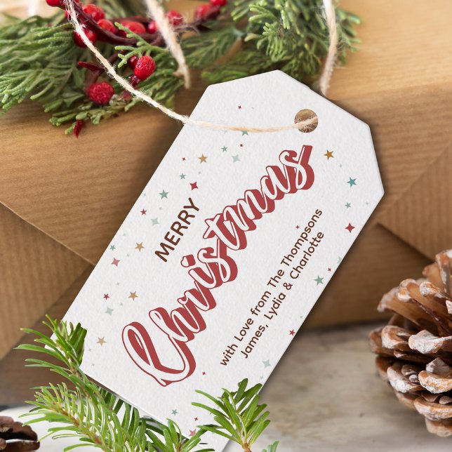 Étiquettes-cadeau Rouge et blanc avec étoiles Simple Noël (Créateur téléchargé)