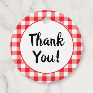 Étiquettes Cadeau Rouge et Blanc Gingham Merci