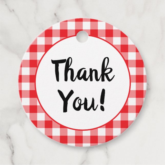 Étiquettes Cadeau Rouge et Blanc Gingham Merci (Devant)