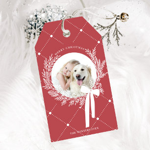 Étiquettes-cadeau Rouge et blanc poussiéreux photo de la couronne de