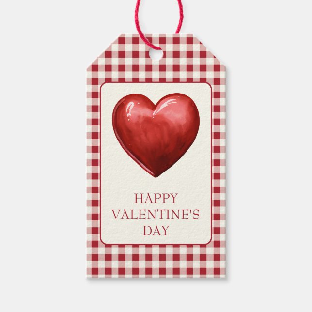 Étiquettes-cadeau Rouge et Crème Vichy à Cœur (Devant)