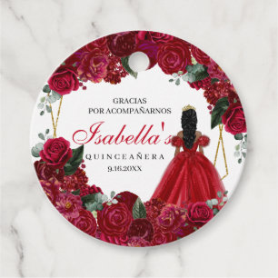Étiquettes Cadeau Rouge et or Floral Quinceanera Cercle Favoriser le