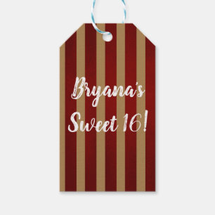 Étiquettes-cadeau Rouge et Or Rayures Verticales Motif Rayé Fête