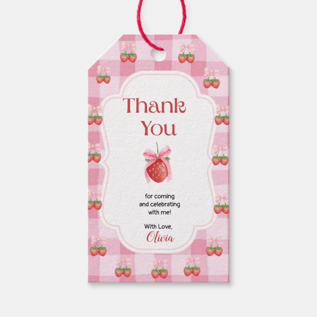 Étiquettes-cadeau Rouge Fraise Baie Premier Anniversaire Merci (Devant)