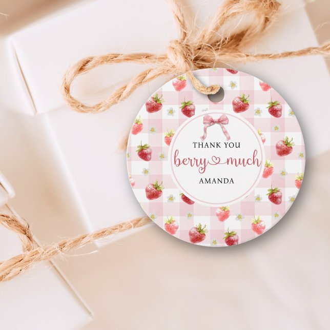 Étiquettes Cadeau Rouge Fraise Rose à Carreaux Merci Beaucoup (Créateur téléchargé)