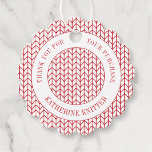 Étiquettes Cadeau ROUGE LINE KNIT Scalloped Round "Merci" Tags
