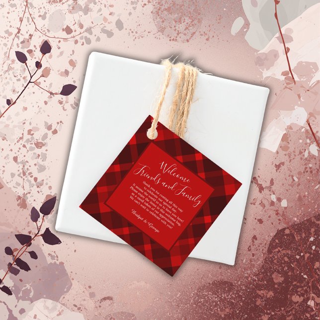 Étiquettes Cadeau rouge noir écossais celtique tartan mariage motif (Créateur téléchargé)