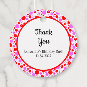 Étiquettes Cadeau Rouge Points Pink et Cercles Editable Merci